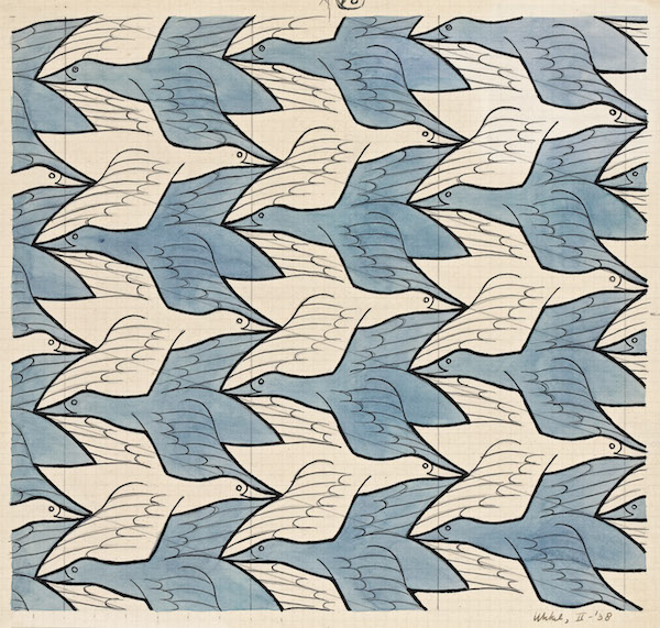 c.埃舍尔,规则的平面分割    (两只飞鸟),1938年 月,纸本作品